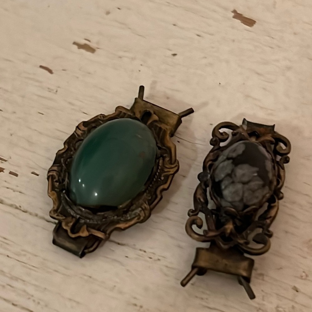 2 Antique barrettes with semi precious stones